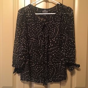 Black w/ white polka dots sheer blouse